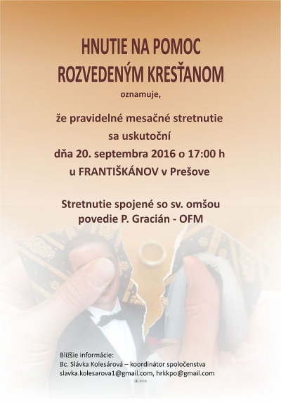 Mesačné stretnutie spoločenstva rozvedených kresťanov